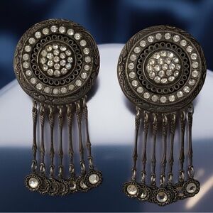 🆕 BANANA BOB Vintage Art Deco Rhinestone Chandelier Earrings Silver-Tone
